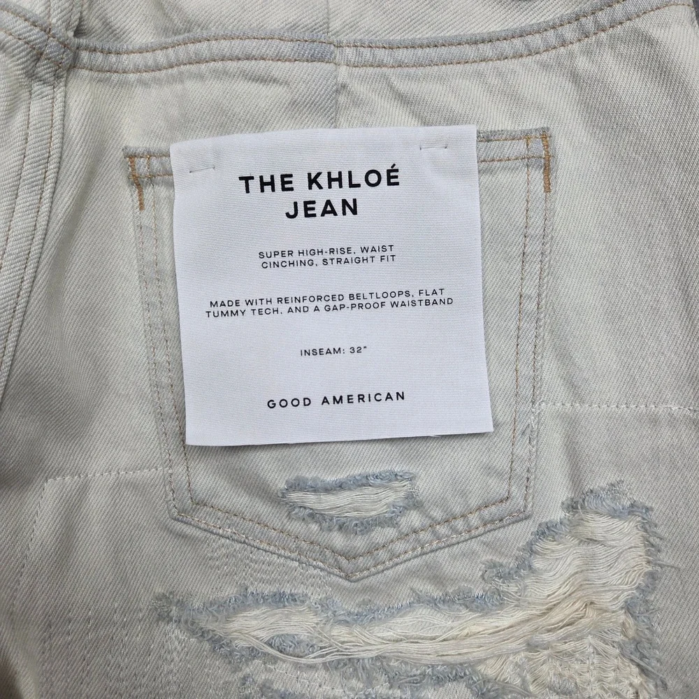 Good American Khloe Jeans Womens 8 Super High Rise Straight Distressed Ripped